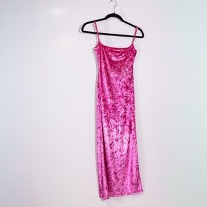 Delfi Collective Kim Crushed Velvet Velour Bodycon Midi Dress Hot Pink XS